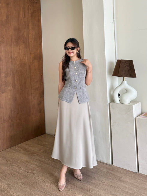 Two Piece Sleeveless Waist Coat Style With A Line Skirt